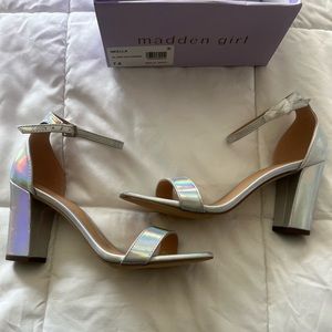 Madden Girl Silver Iridescent Block Heels